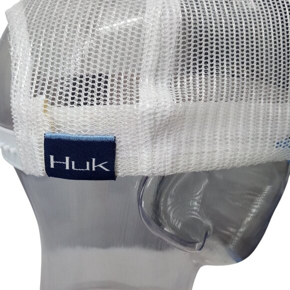 Huk  Blue Logo Snap Back Baseball Trucker Hat One Size Adjustable Fishing White - Picture 5 of 8